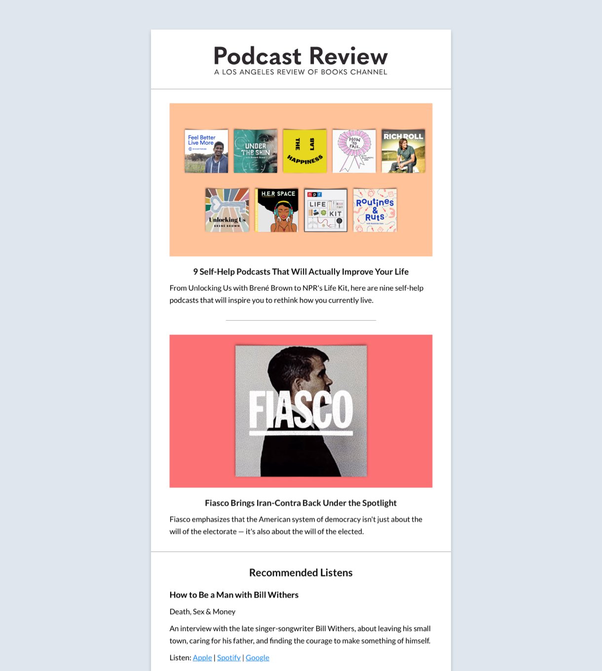 Podcast review newsletter example