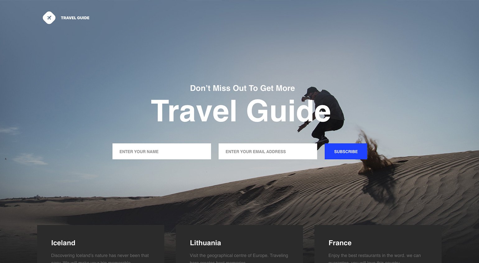 Ejemplo de landing page de una guía de viaje