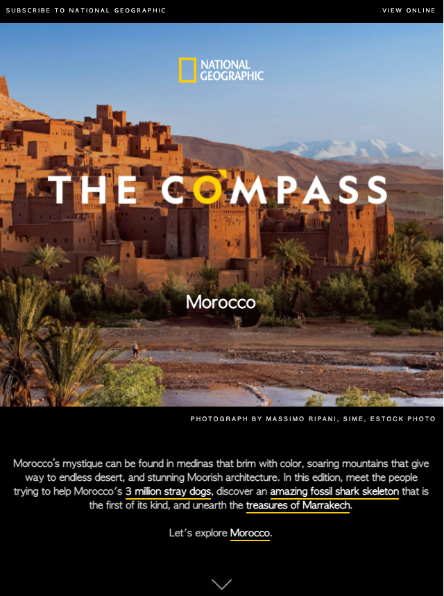 Ejemplo de newsletter de viaje de National Geographic
