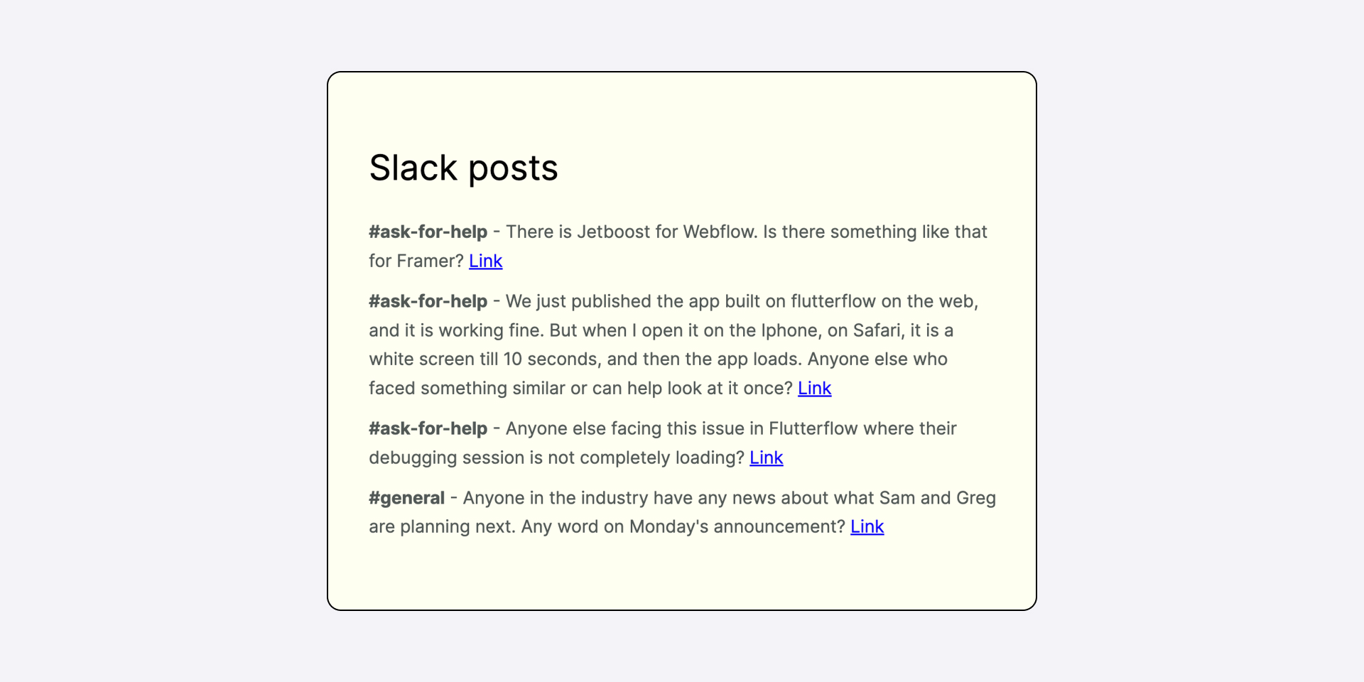 Screenshot showing automated Slack posts in the NCF newsletter