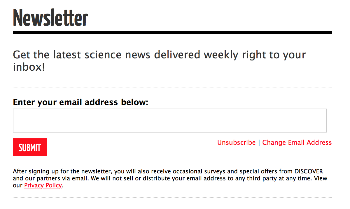 Solicitud de consentimiento para recibir newsletters de Science News