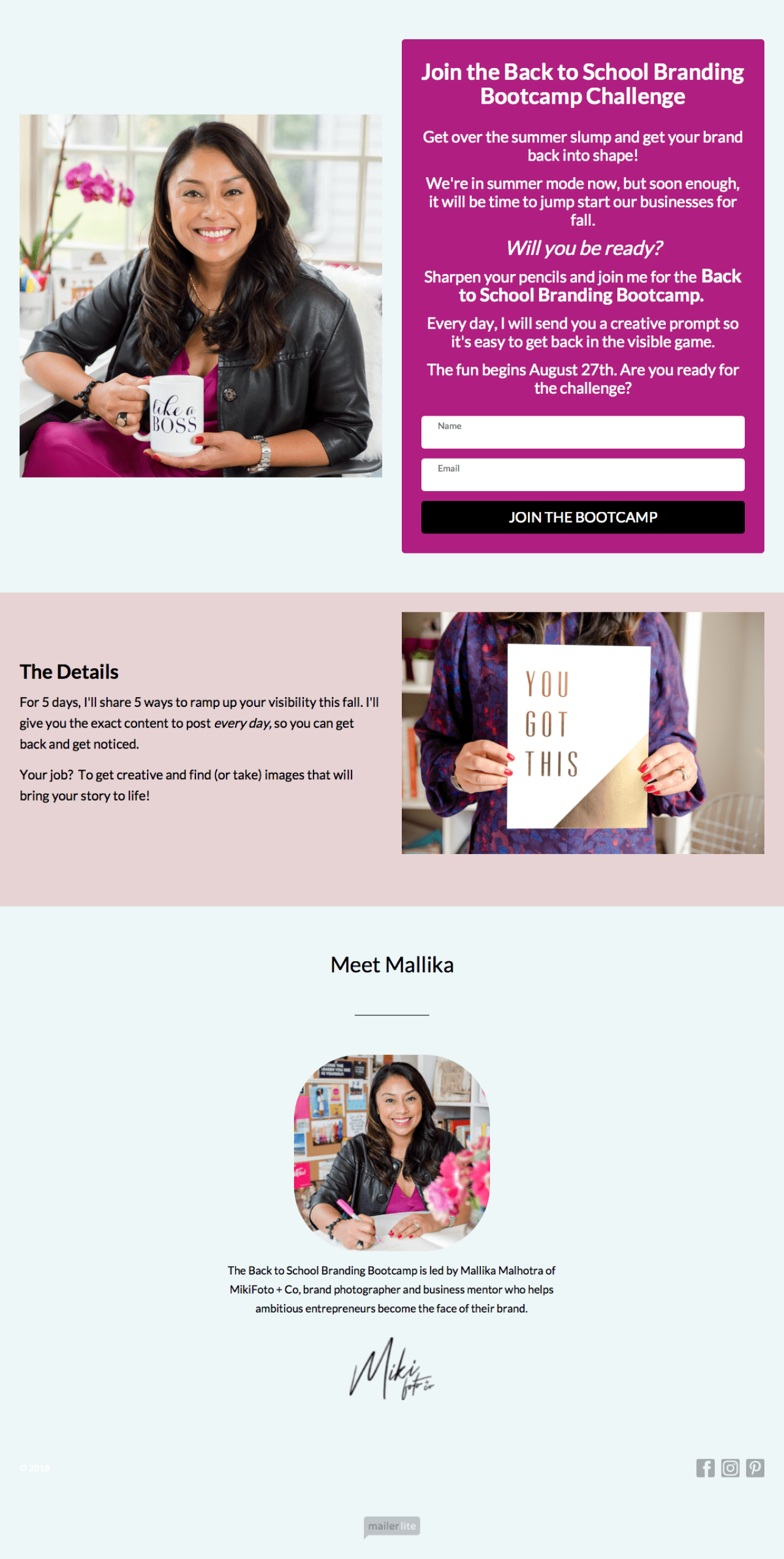 MikiFoto, Back to School Branding Bootcamp Challenge przykład - Stworzony przy użyciu MailerLite