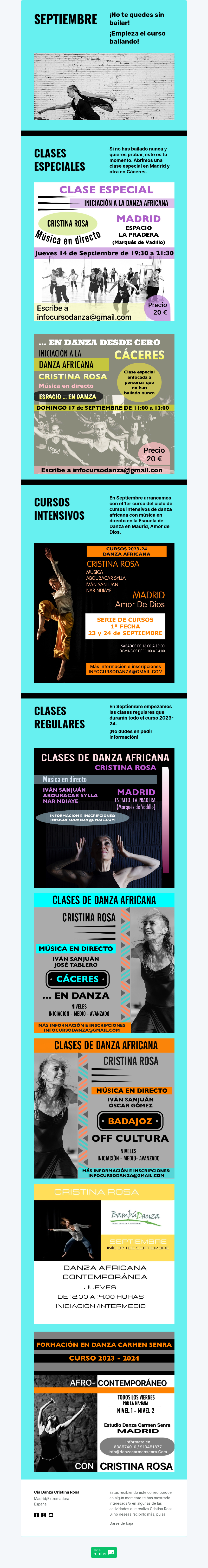 Cía Danza Cristina Rosa ejemplo - Diseño de MailerLite