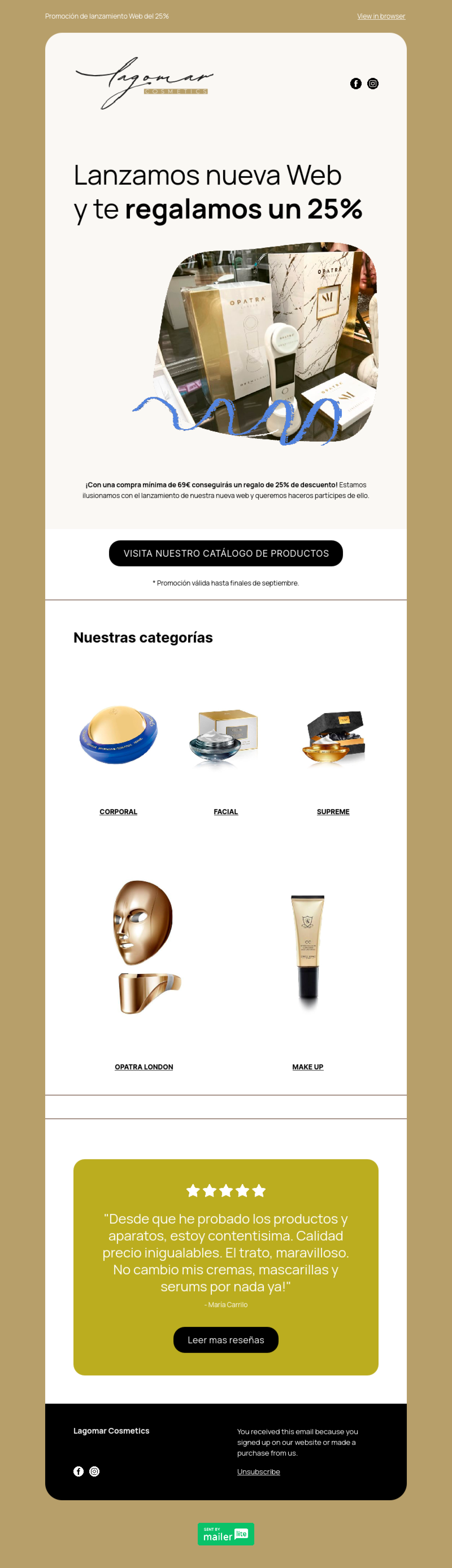 Lagomar Cosmetics ejemplo - Diseño de MailerLite