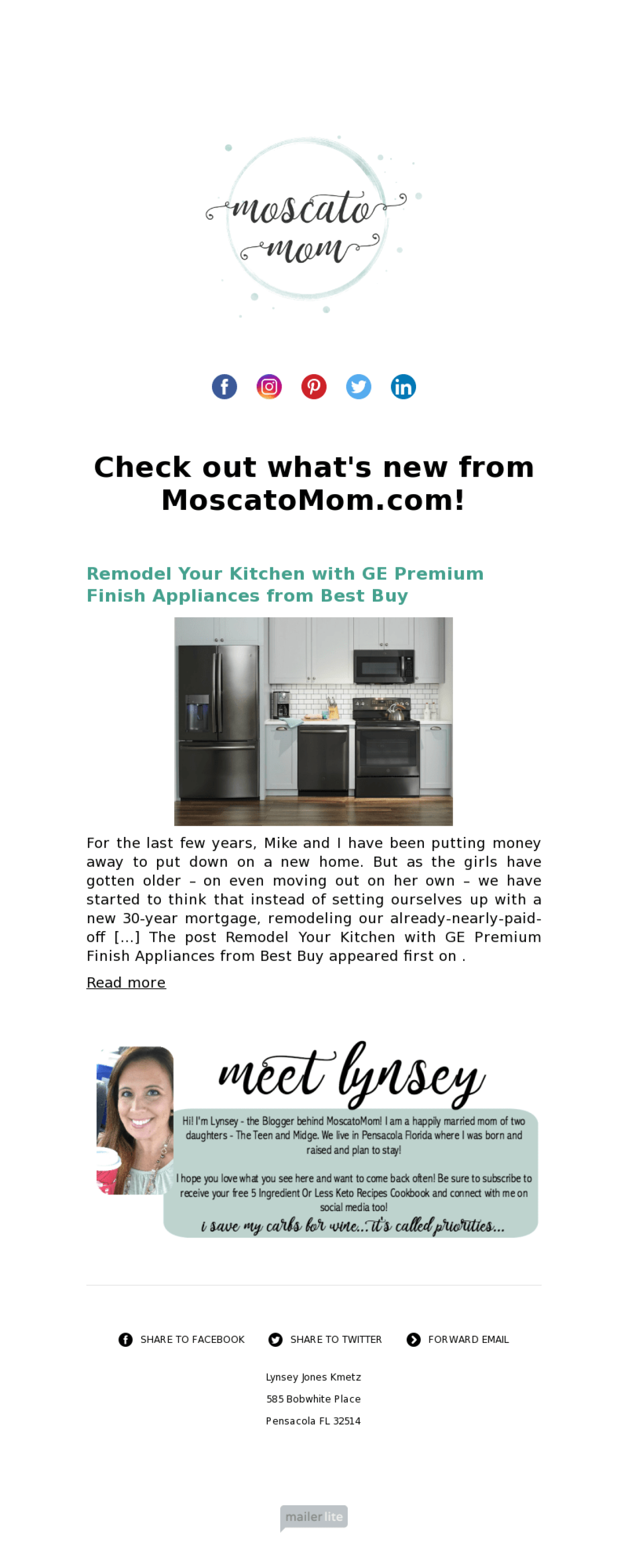 Moscato Mom example - Made with MailerLite