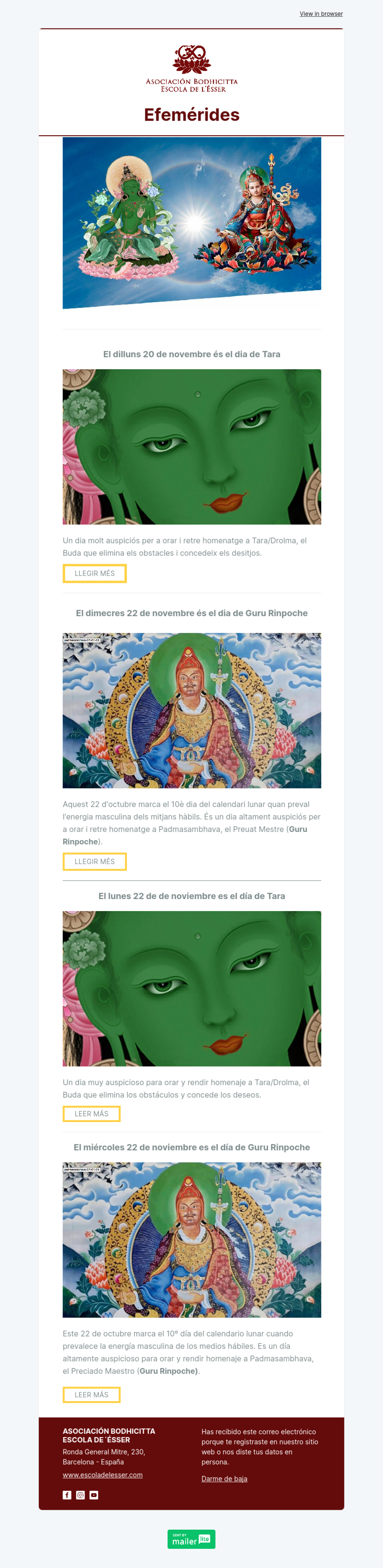 Asociación Bodhicitta ejemplo - Diseño de MailerLite
