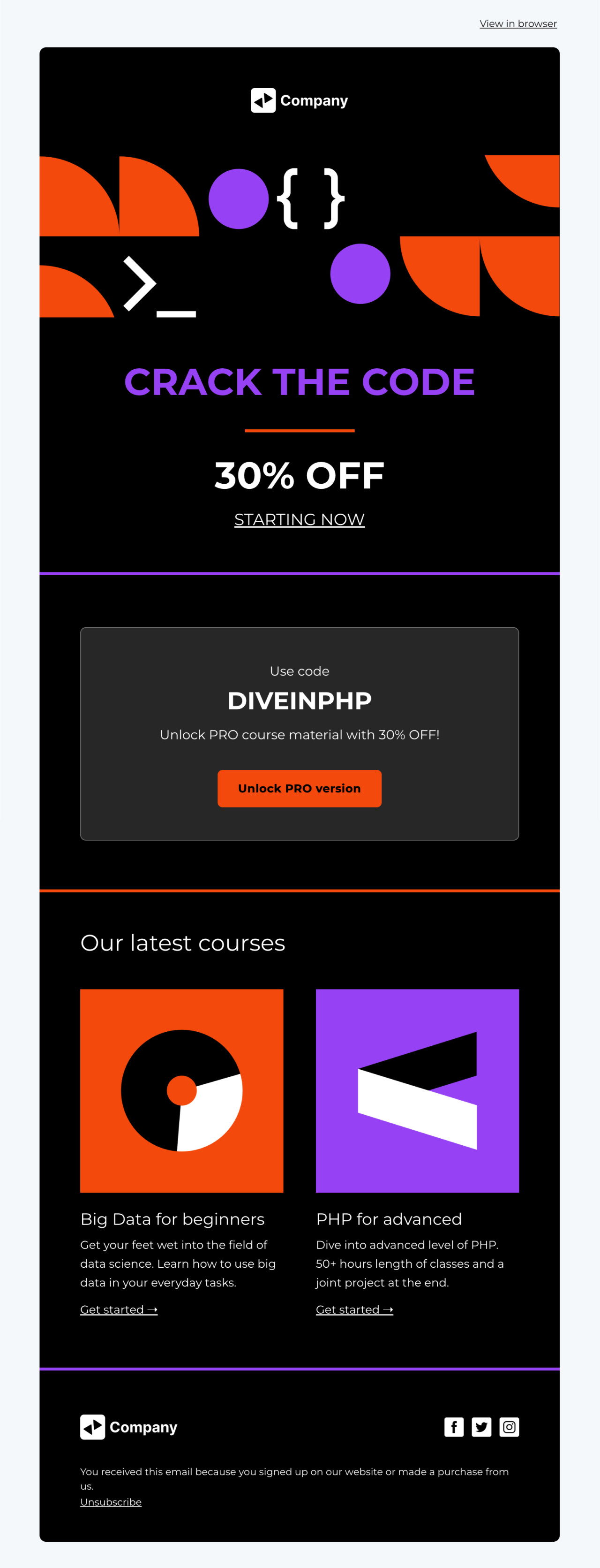 Online courses sale template - Made by MailerLite